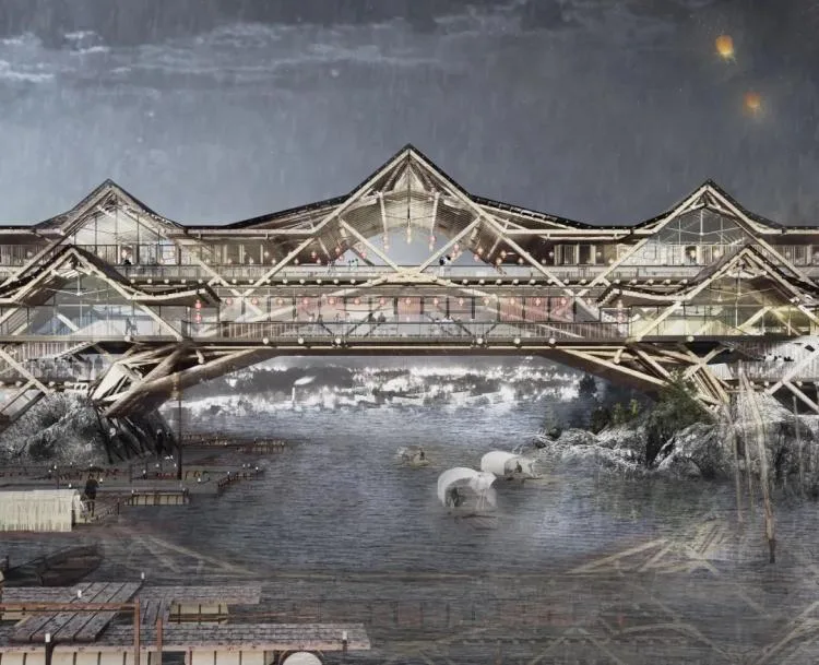 BIM Architecture | 2019 Benchmark Cup Second Prize | Building a Waterfront Craft Museum with Traditional Wooden Arch Bridge Technology