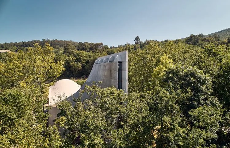 BIM Architecture | A concrete chapel nestled in the woods, serene, elegant, and full of natural atmosphere, by Nicholas Burns, Portugal
