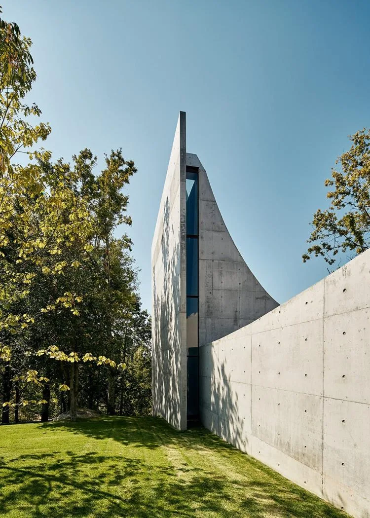 BIM Architecture | A concrete chapel nestled in the woods, serene, elegant, and full of natural atmosphere, by Nicholas Burns, Portugal