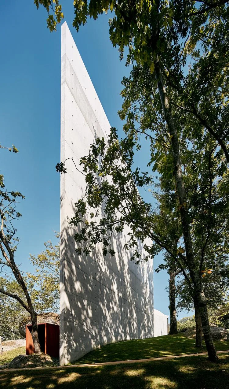 BIM Architecture | A concrete chapel nestled in the woods, serene, elegant, and full of natural atmosphere, by Nicholas Burns, Portugal