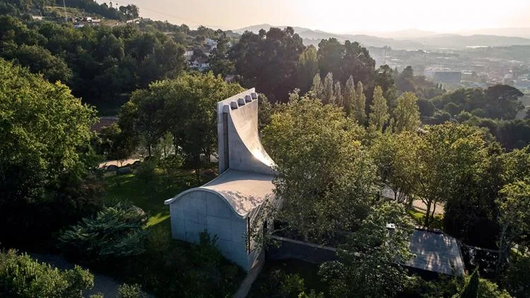 BIM Architecture | A concrete chapel nestled in the woods, serene, elegant, and full of natural atmosphere, by Nicholas Burns, Portugal