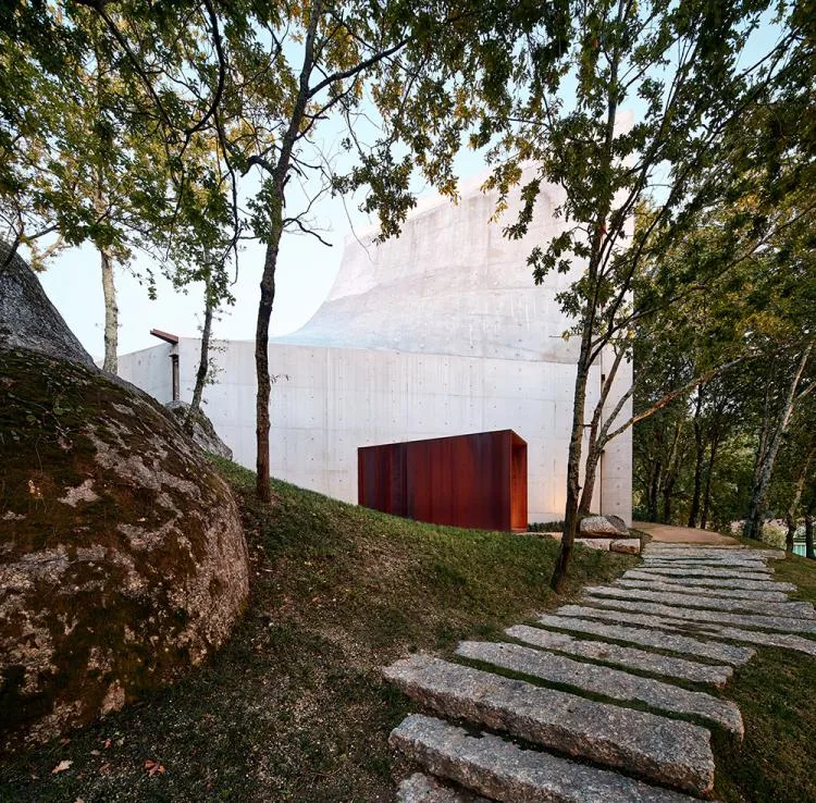 BIM Architecture | A concrete chapel nestled in the woods, serene, elegant, and full of natural atmosphere, by Nicholas Burns, Portugal