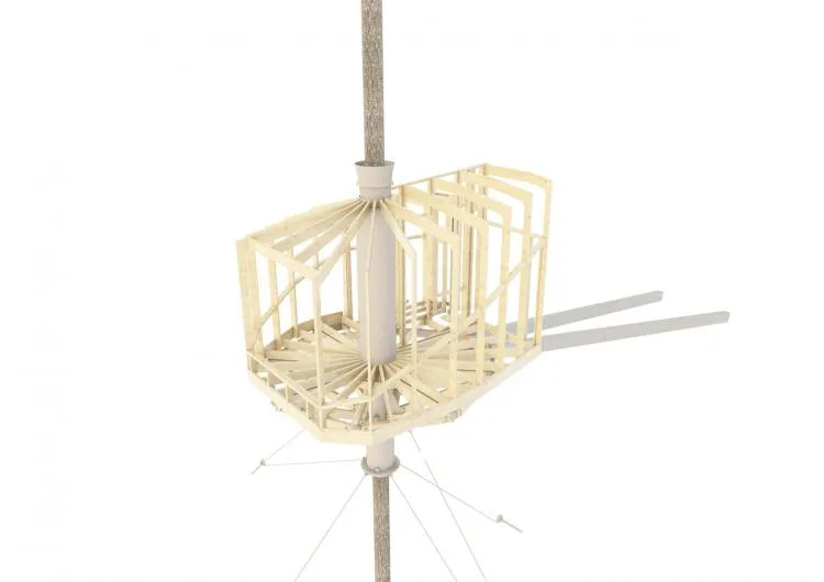 BIM Architecture | Norwegian 'Bird's Nest' style hut, supported by a tree trunk for a 15 ㎡ space/Helen& Hard