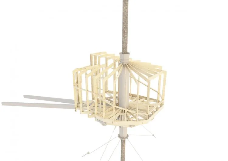 BIM Architecture | Norwegian 'Bird's Nest' style hut, supported by a tree trunk for a 15 ㎡ space/Helen& Hard