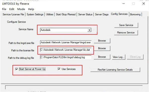 Configure Autodesk service in LMTOOLS