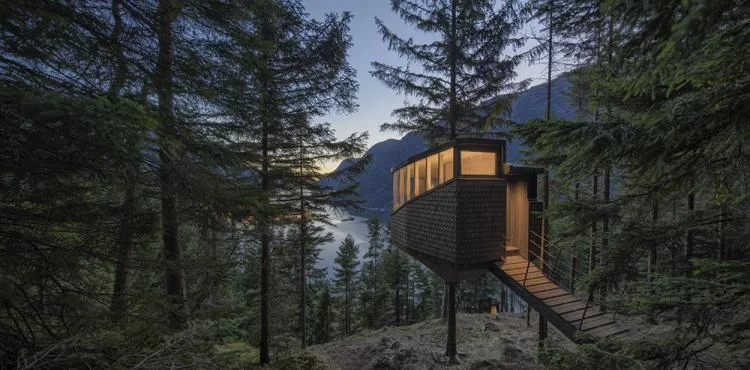 BIM Architecture | Norwegian 'Bird's Nest' style hut, supported by a tree trunk for a 15 ㎡ space/Helen& Hard