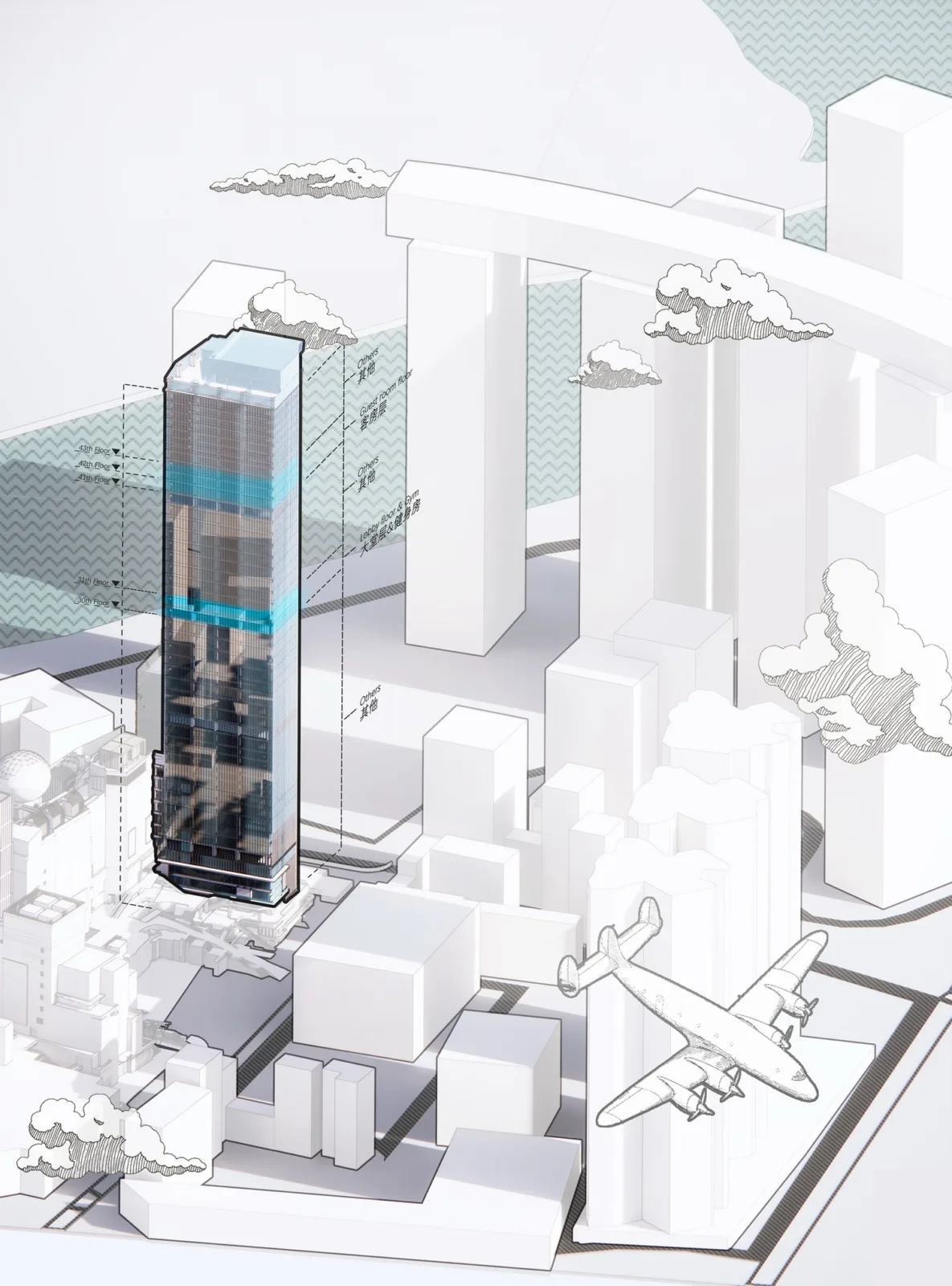 BIM Architecture | ISEYA Floating Cloud High Altitude Hotel [Chaotianmen Flagship Store]/Preaching Space Design