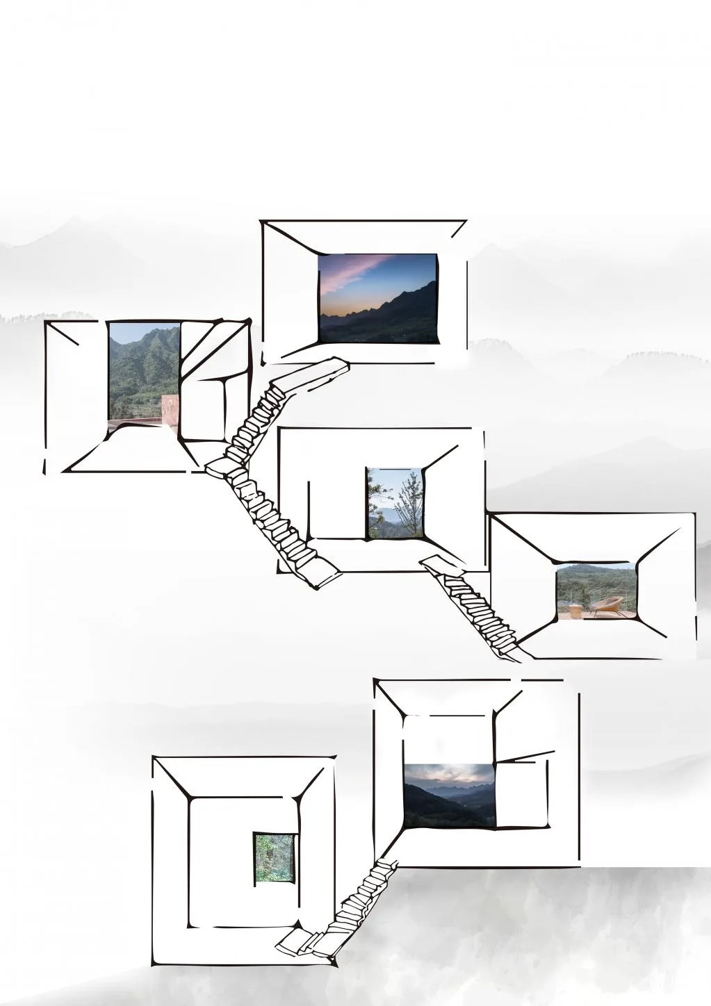 BIM Architecture | Red Stone Houses in High Mountains, Flowing Waters, and Pine Forests/Plain Architecture Design Firm