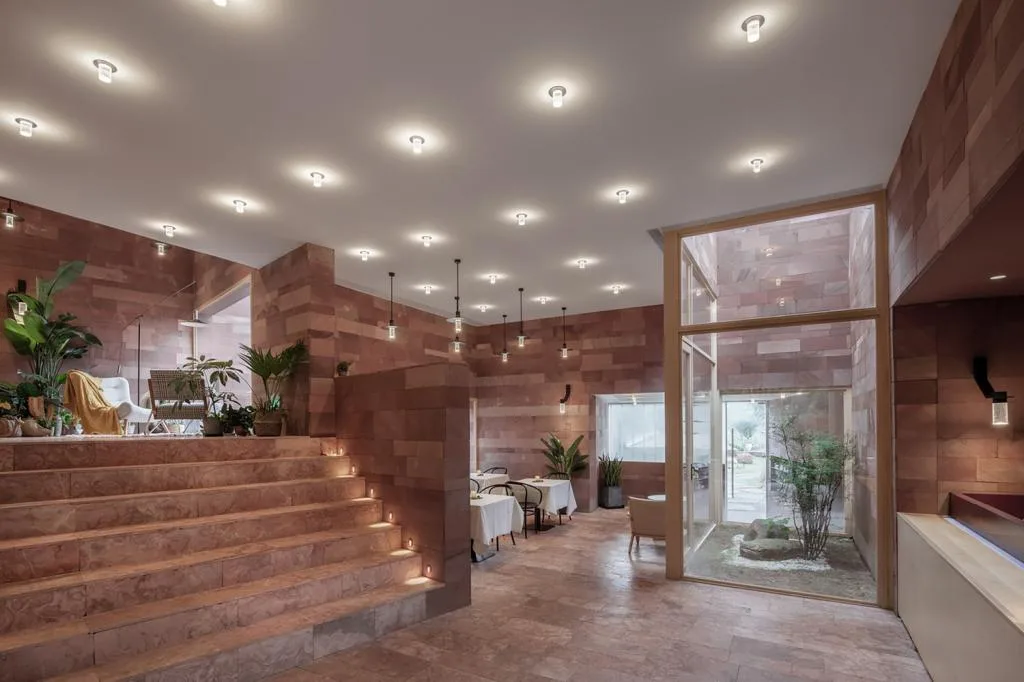 BIM Architecture | Red Stone Houses in High Mountains, Flowing Waters, and Pine Forests/Plain Architecture Design Firm
