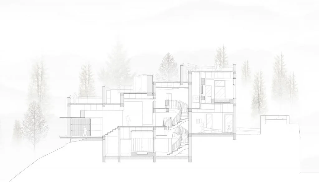 BIM Architecture | Red Stone Houses in High Mountains, Flowing Waters, and Pine Forests/Plain Architecture Design Firm