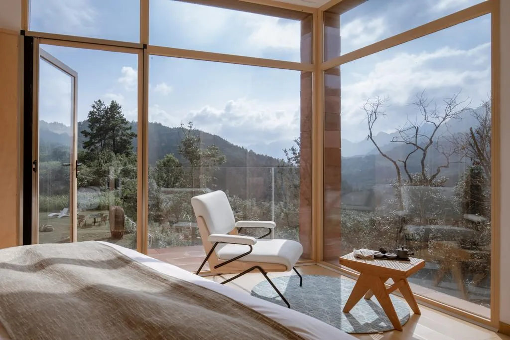 BIM Architecture | Red Stone Houses in High Mountains, Flowing Waters, and Pine Forests/Plain Architecture Design Firm