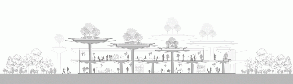 BIM architecture | Natural growth space under daily scenery: "Umbrella Hill" lifestyle collection store/line+architectural firm+gad