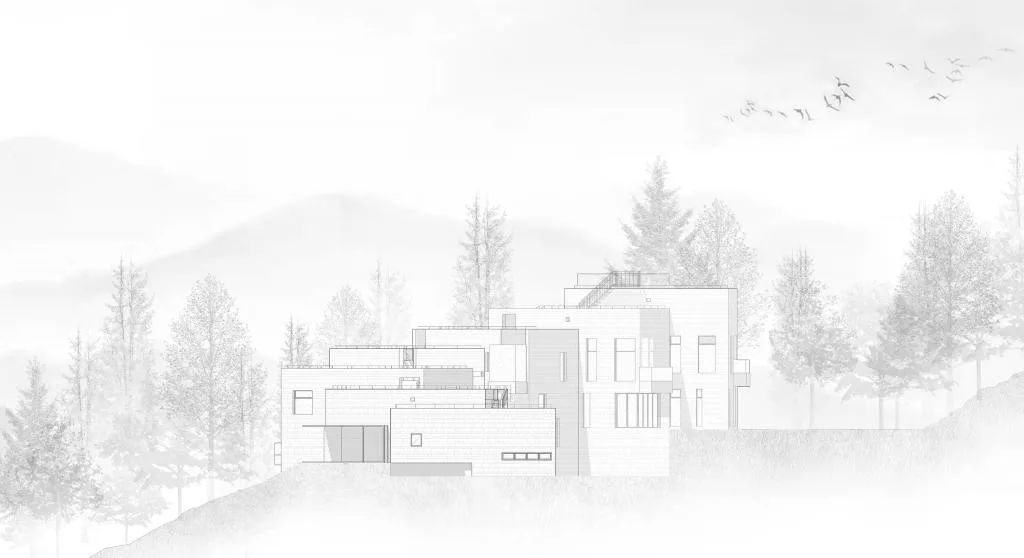 BIM Architecture | Red Stone Houses in High Mountains, Flowing Waters, and Pine Forests/Plain Architecture Design Firm