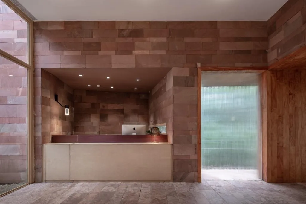 BIM Architecture | Red Stone Houses in High Mountains, Flowing Waters, and Pine Forests/Plain Architecture Design Firm