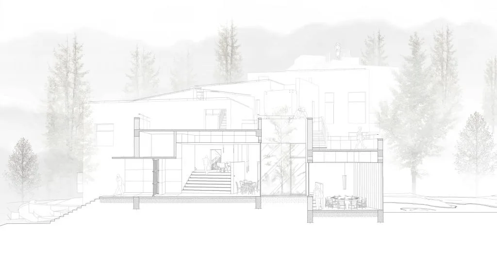 BIM Architecture | Red Stone Houses in High Mountains, Flowing Waters, and Pine Forests/Plain Architecture Design Firm