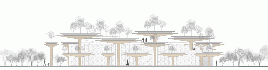 BIM architecture | Natural growth space under daily scenery: "Umbrella Hill" lifestyle collection store/line+architectural firm+gad