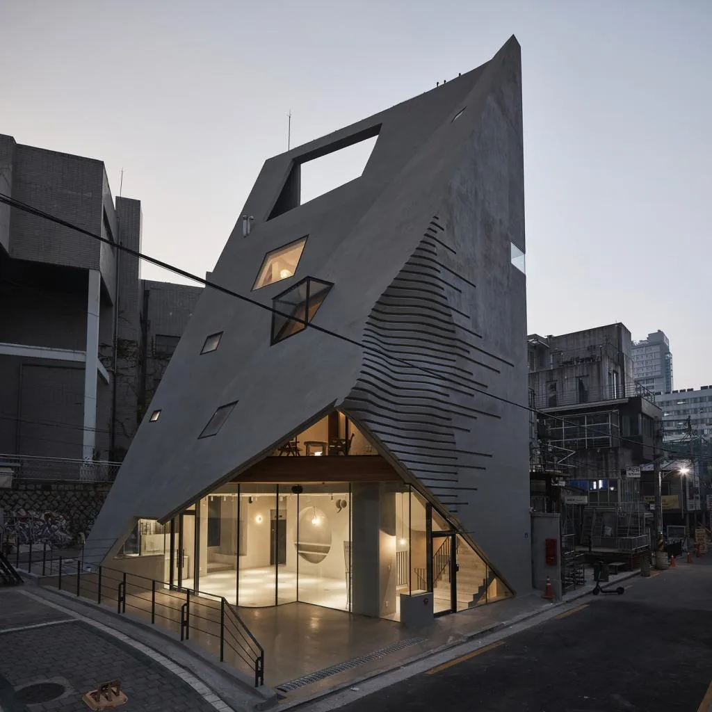 BIM Architecture | Diagonal Pyramid Concrete Building, Areuke Spa/Chiasmus Partners