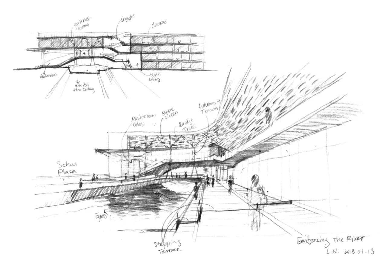 BIM Architecture | Bridge Teaching Building - Yancheng Foreign Language School Innovation Center/General Architecture