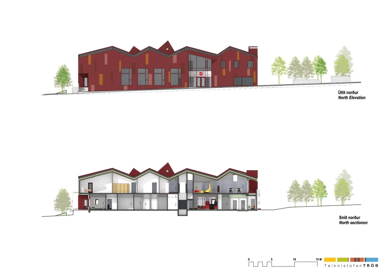 BIM Architecture | Salvation Army Iceland Headquarters Elevation and section views