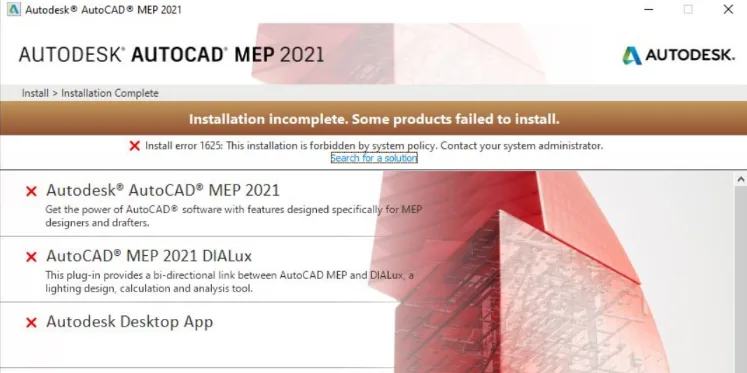 What is the BIM technique | CAD system policy that prohibits installation? Prompt system policy prohibition when installing Autodesk software