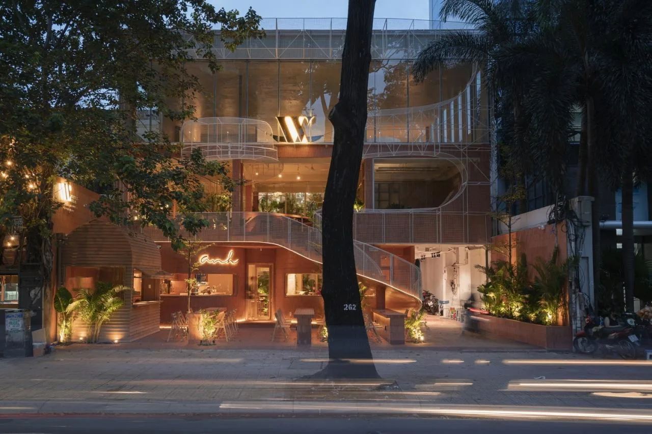 BIM Architecture | Collision of Curved Metal Grid and Red Clay Bricks: Brother Coffee Baking Shop/Red5 Studio