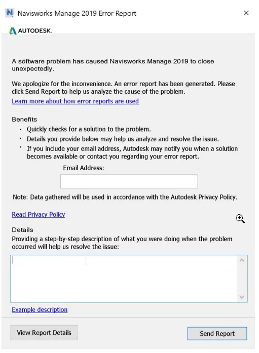 Why does Navisworks always generate error reports using BIM techniques? Navisworks opens crashes and displays customer error reports