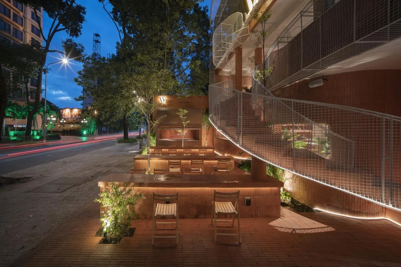 BIM Architecture | Collision of Curved Metal Grid and Red Clay Bricks: Brother Coffee Baking Shop/Red5 Studio