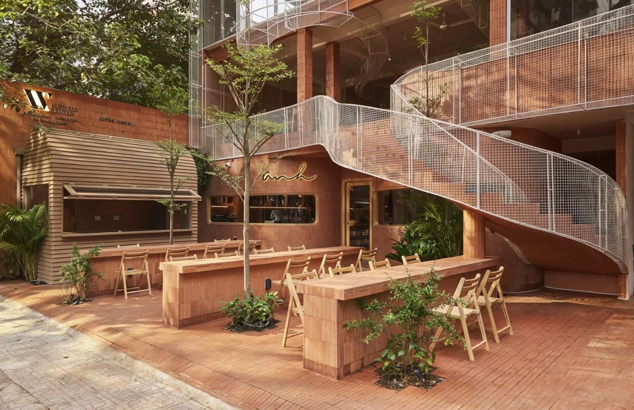 BIM Architecture | Collision of Curved Metal Grid and Red Clay Bricks: Brother Coffee Baking Shop/Red5 Studio