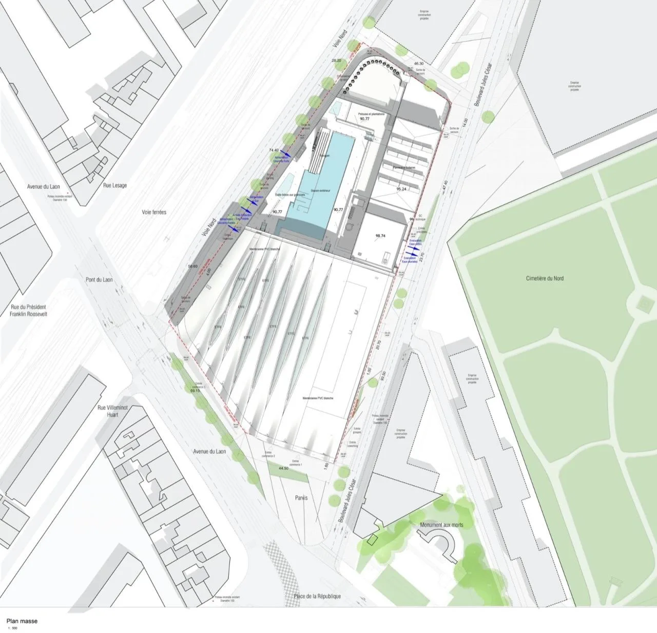 BIM Architecture | Wavy Roofing, UCPA Grand Lance Stadium/Marc Mimram