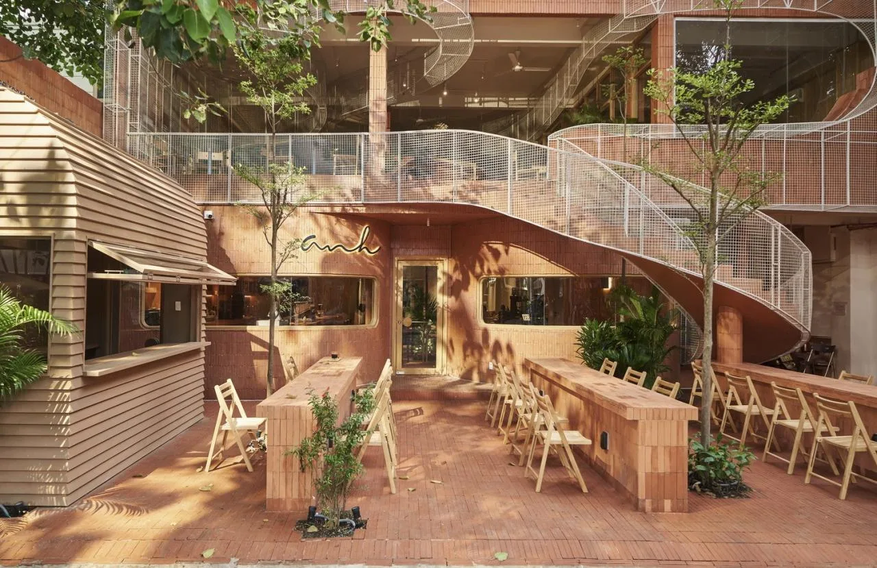 BIM Architecture | Collision of Curved Metal Grid and Red Clay Bricks: Brother Coffee Baking Shop/Red5 Studio
