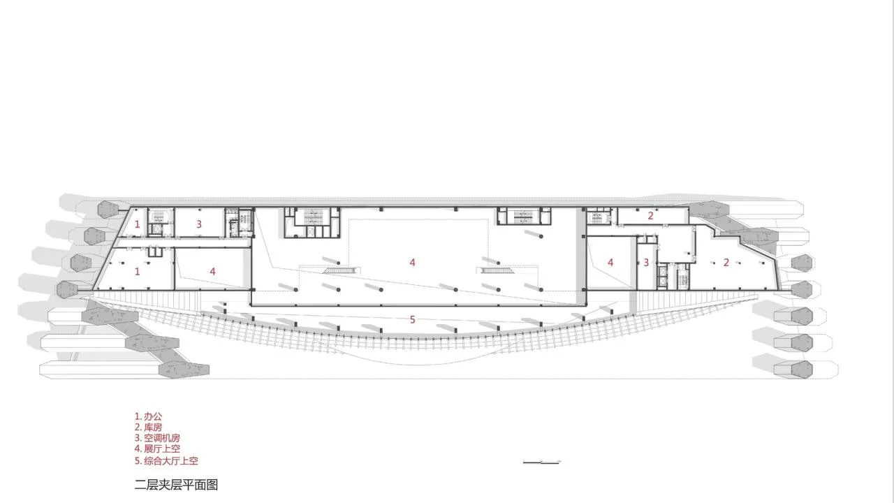 BIM Architecture | China Yellow Sea Wetland Museum/Shanghai Urban Construction Architectural Design Firm - Second floor mezzanine plan