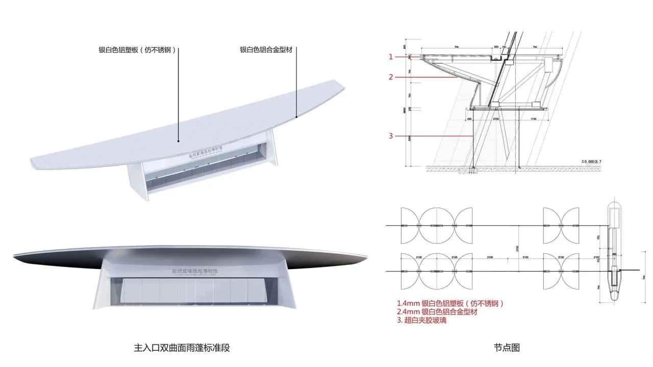 BIM Architecture | China Yellow Sea Wetland Museum/Shanghai Urban Construction Architectural Design Firm - Main entrance hyperbolic canopy standard section