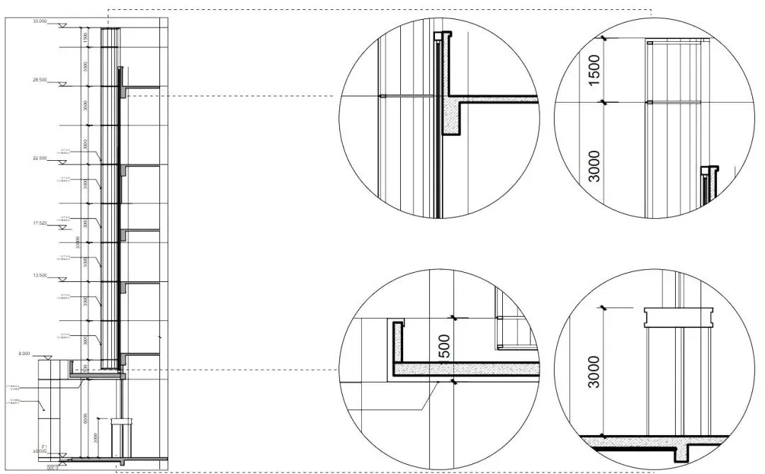 Curtain wall sectional diagram