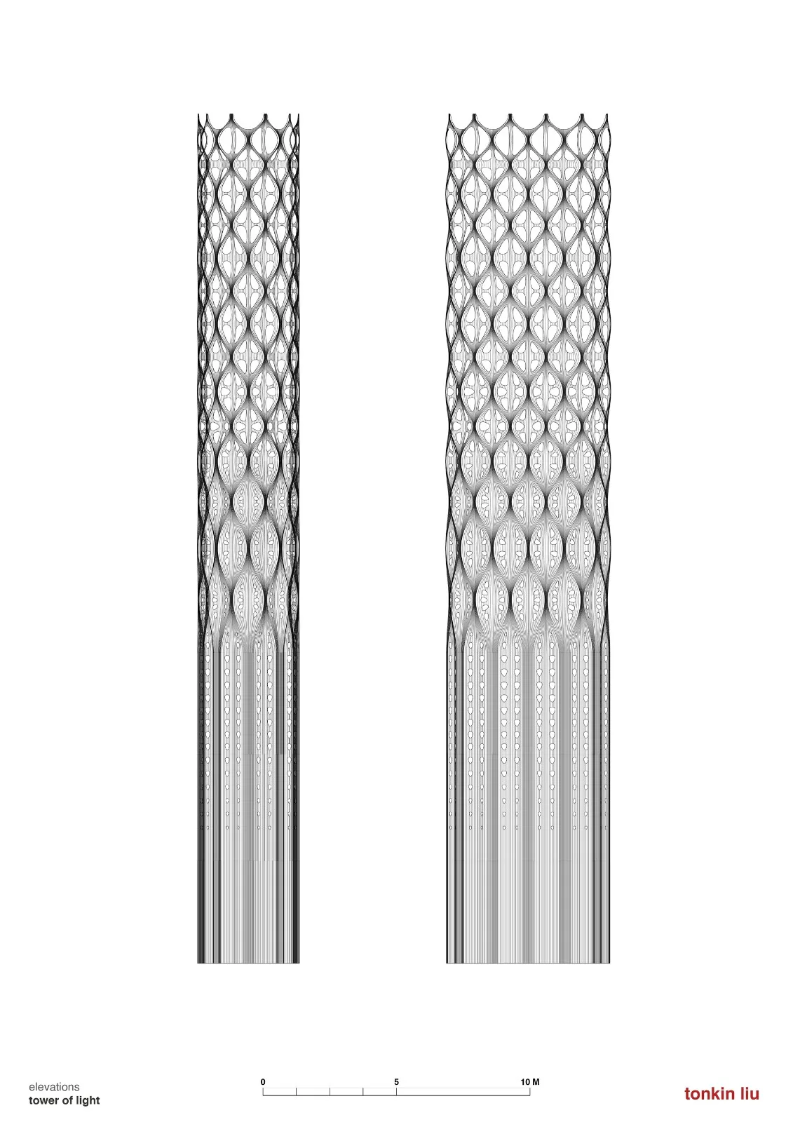 Elevation drawing - BIM Architecture | Structural Innovation: 'Shell Hollow' Tower of Light and Wall of Energy/Tonkin Liu