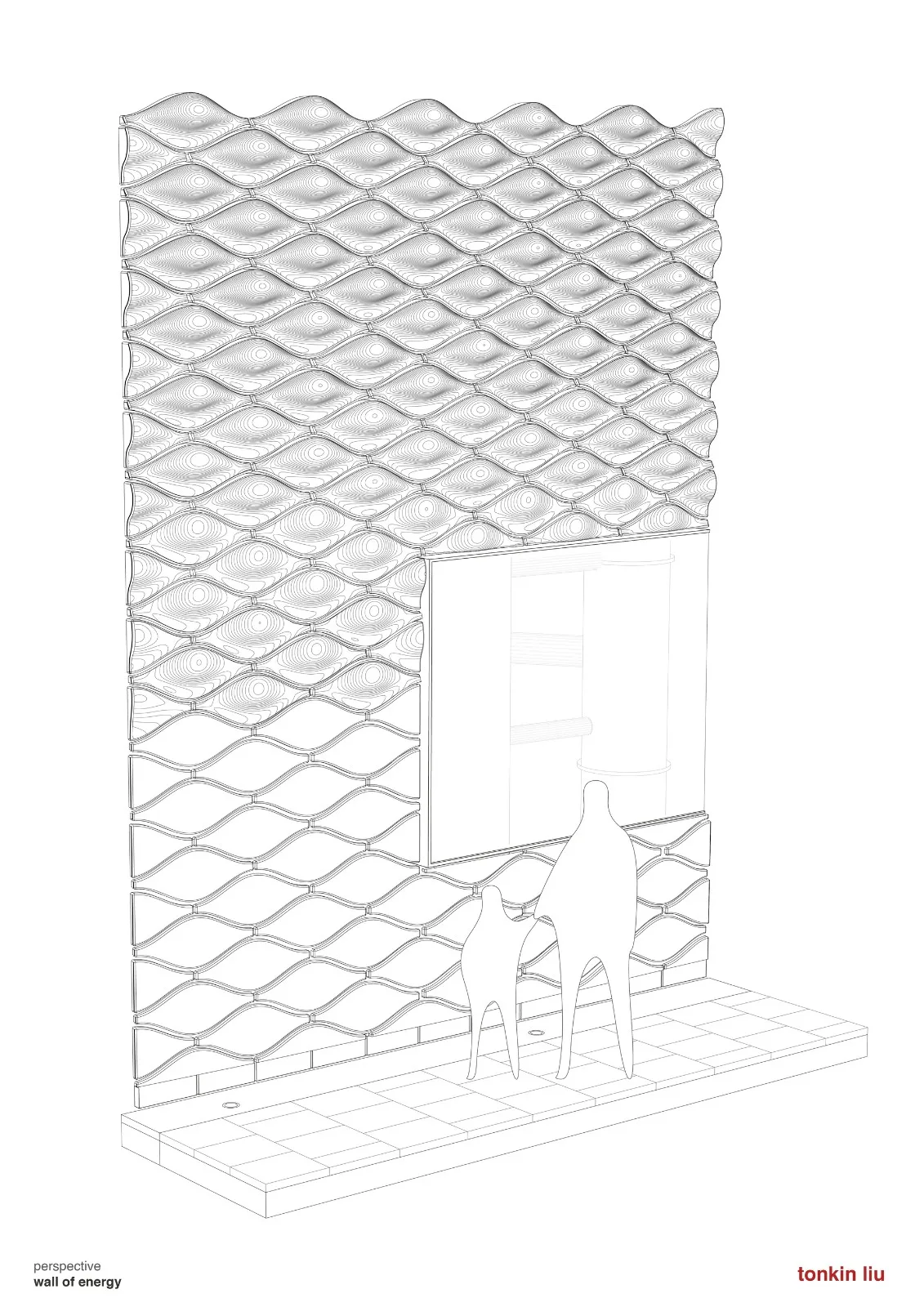 Perspective view of the Energy Wall - BIM Architecture | Structural Innovation: 'Shell Hollow' Tower of Light and Wall of Energy/Tonkin Liu