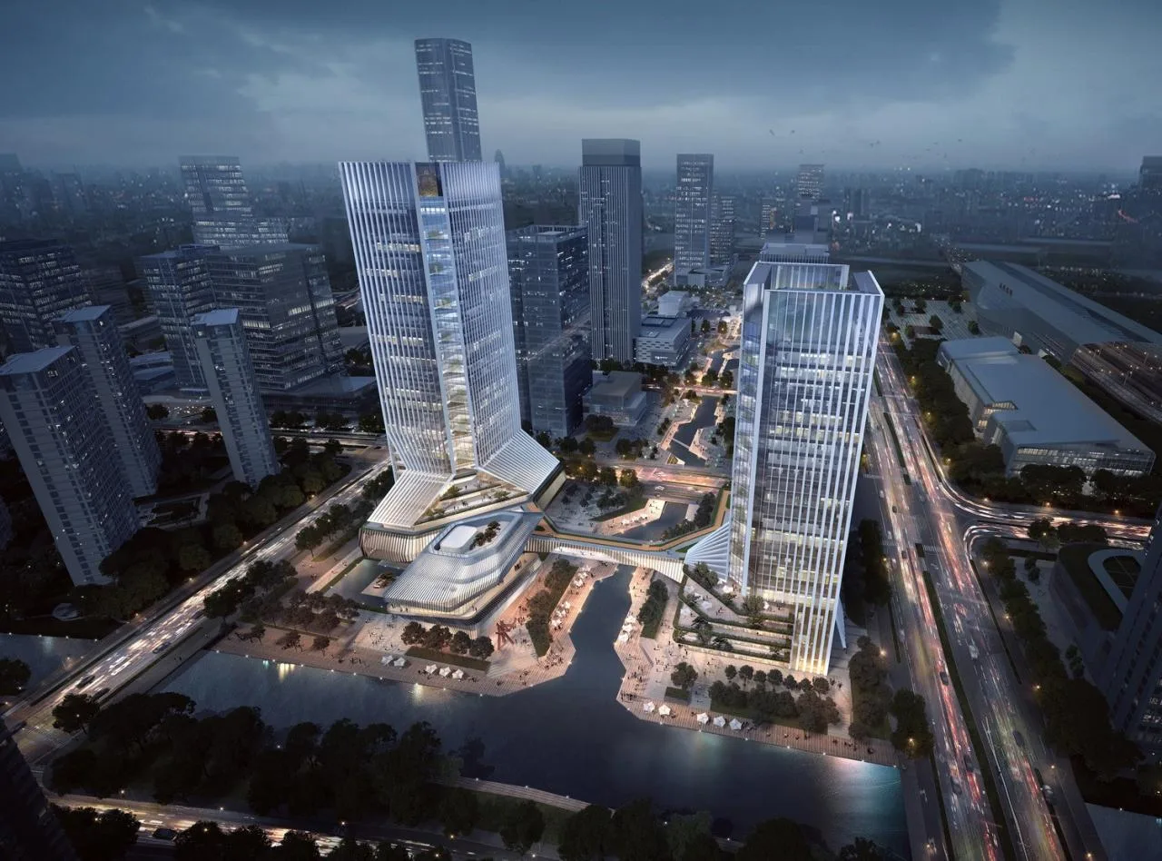 BIM Architecture | Two Bridges Across: Twin Towers of Suzhou High Speed Rail New City/Jianhe Architecture