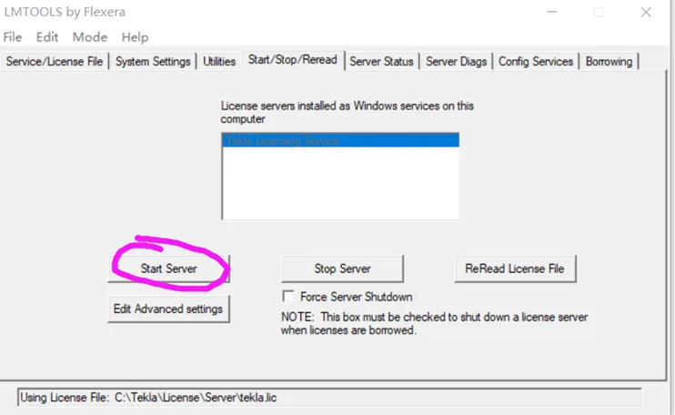 Lmtools license server restart confirmation