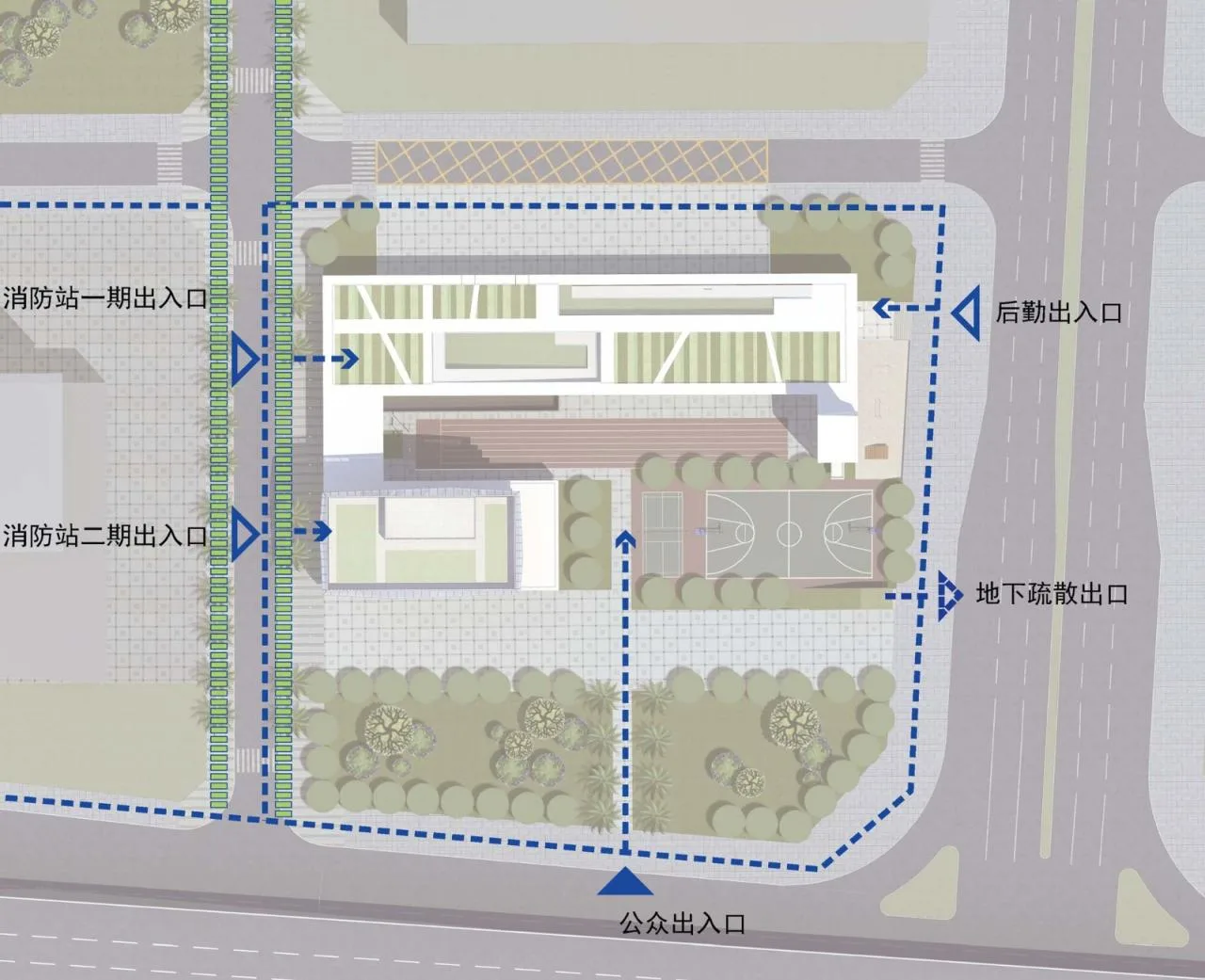BIM Architecture | Shenzhen Qianhai Fire Station/Shenzhen University Architectural Design and Research Institute Co., Ltd. 'Zhong Zhong+Zhong Bo' Studio - Entrance and Exit Analysis Diagram