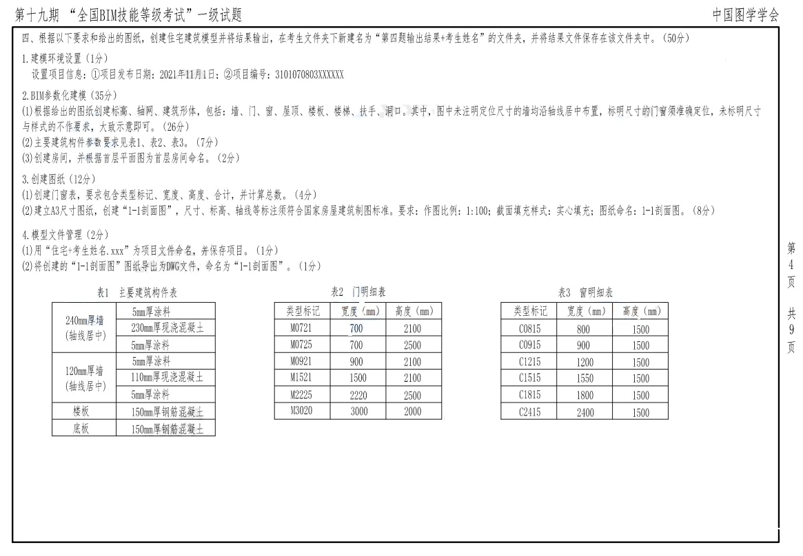 The 19th National BIM Skill Level Examination of the Chinese Society for Graphic Design in 2022, Level 1 Architecture Full Professional Test Questions Download