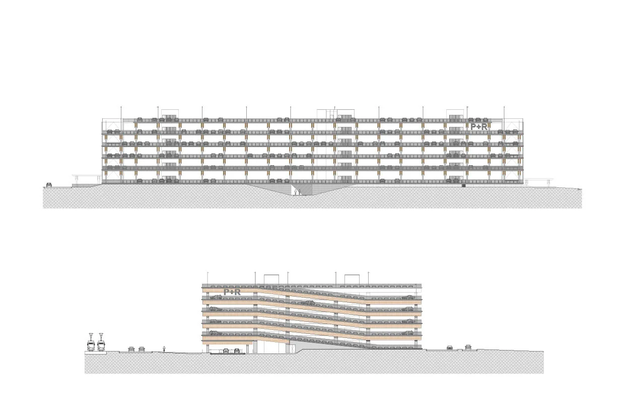 BIM architecture | Park+Ride new model, private transportation+public transportation/HUB