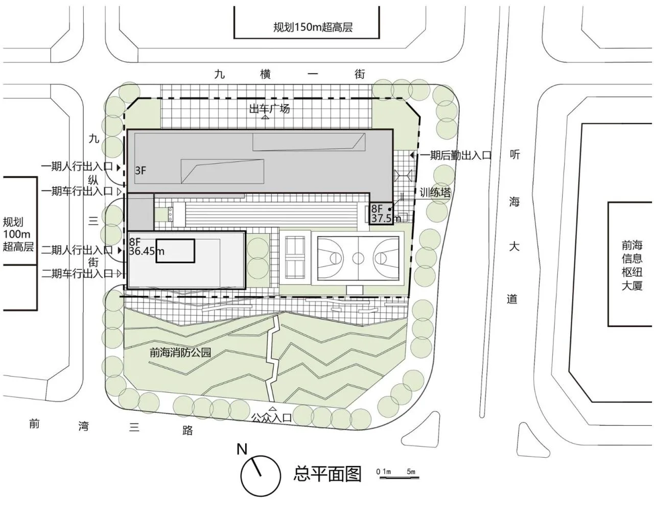 BIM Architecture | Shenzhen Qianhai Fire Station/Shenzhen University Architectural Design and Research Institute Co., Ltd. 'Zhong Zhong+Zhong Bo' Studio - General layout plan