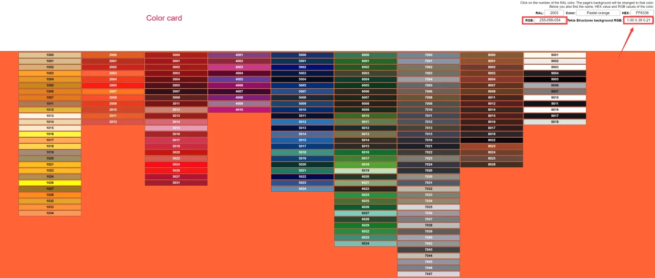 Color picker interface for Tekla Structures