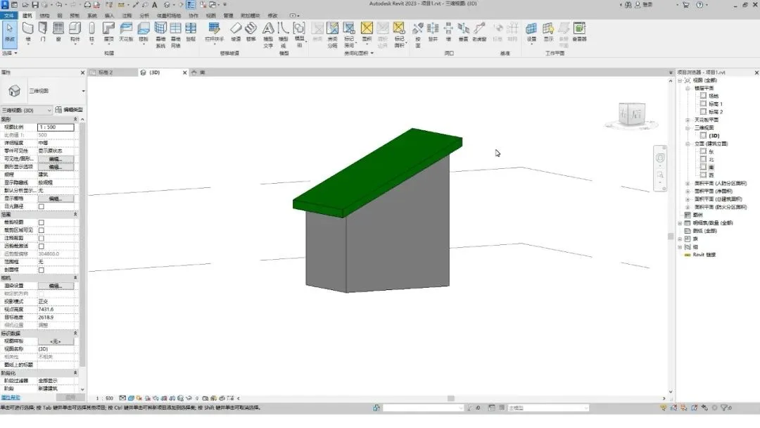 Completed sloping roof model in Revit