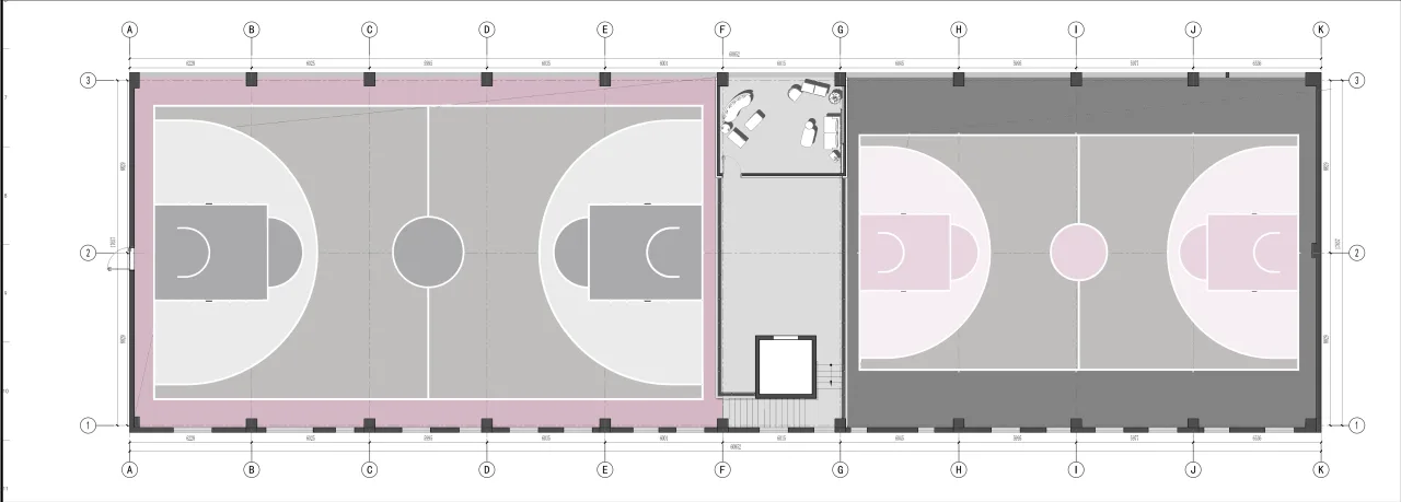 BIM Architecture | Girl's Heart Basketball Hall: Element Sports Basketball Hall Olive Tree Store, Kunming/Pingjie Design