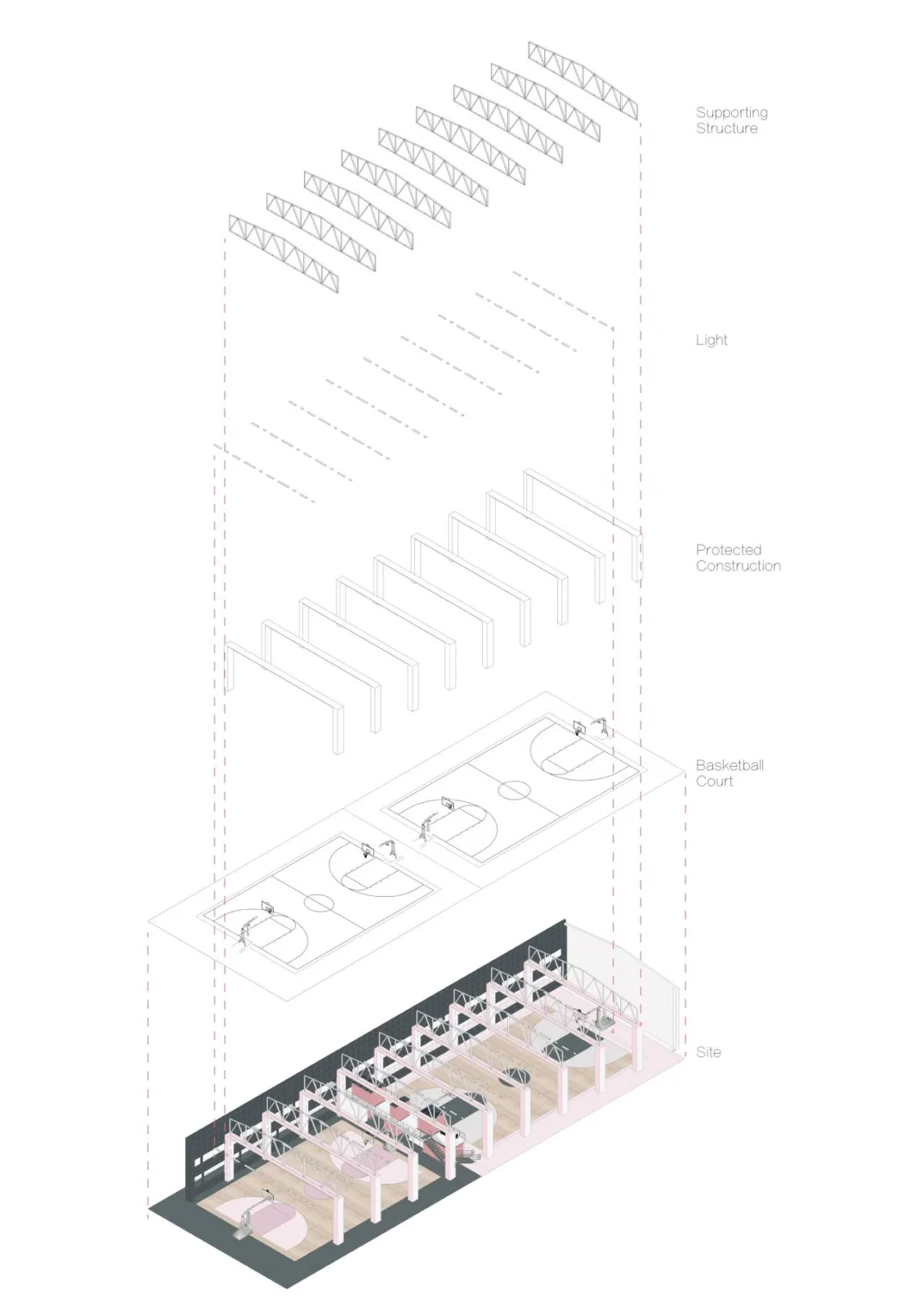 BIM Architecture | Girl's Heart Basketball Hall: Element Sports Basketball Hall Olive Tree Store, Kunming/Pingjie Design