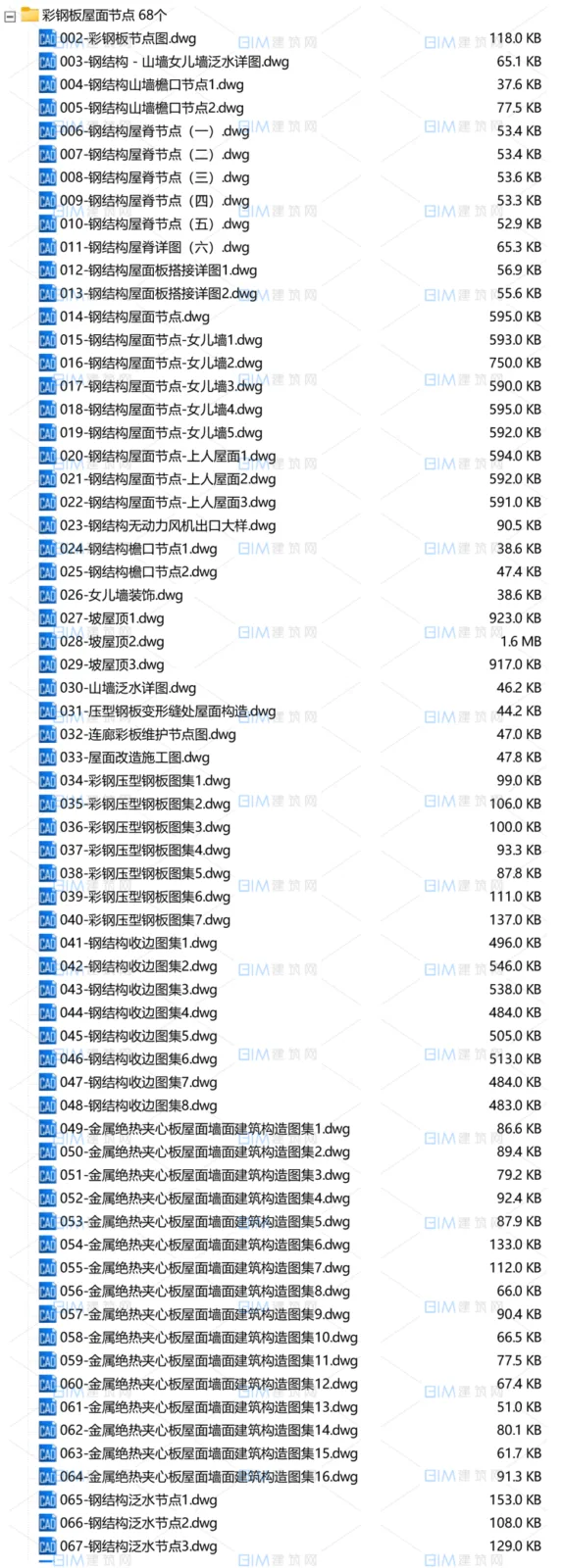 68 sets of CAD node detailed drawings for steel structure roofs, CAD standard node DWG drawings for color steel plate insulated sandwich panels