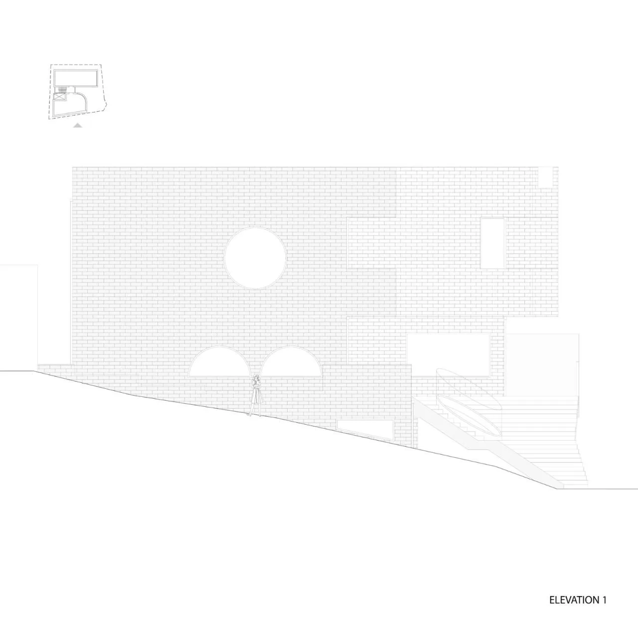 BIM architecture | staircase leading to street corner, Y2 complex/DAAL