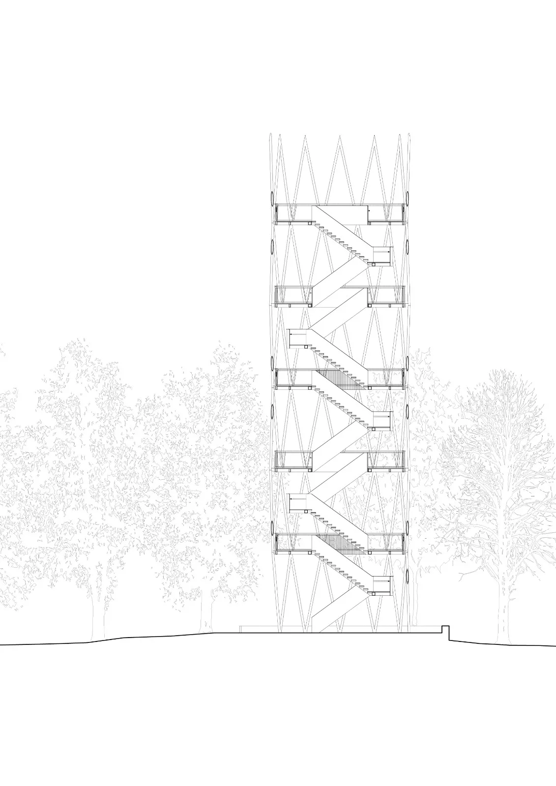 BIM Architecture | Hardtbergturm Observation Tower Section Diagram/Wolfgang Ott Architekt BDA