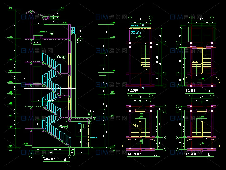 44 sets of CAD floor plans, sectional drawings, detailed drawings, ordinary stairs, scissor stairs, DWG format drawings