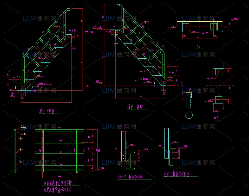 23 sets of steel structure evacuation stairs, outdoor steel ladder CAD detailed drawings in DWG format